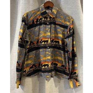 Real‎ work wear Wild Horses shirt VINTAGE Western Long Sleeve Horse Size Large